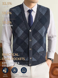 New Autumn/Winter Men's Knitted Vest with V-Neck, Tie Pockets, and Rhombus Pattern Design. Warm, Cold-Resistant, Soft, and Comfortable Sweater Vest. Simple, Elegant, and Versatile, Suitable for Daily, Business, Casual, and Camping Wear. The First - Dark Gray