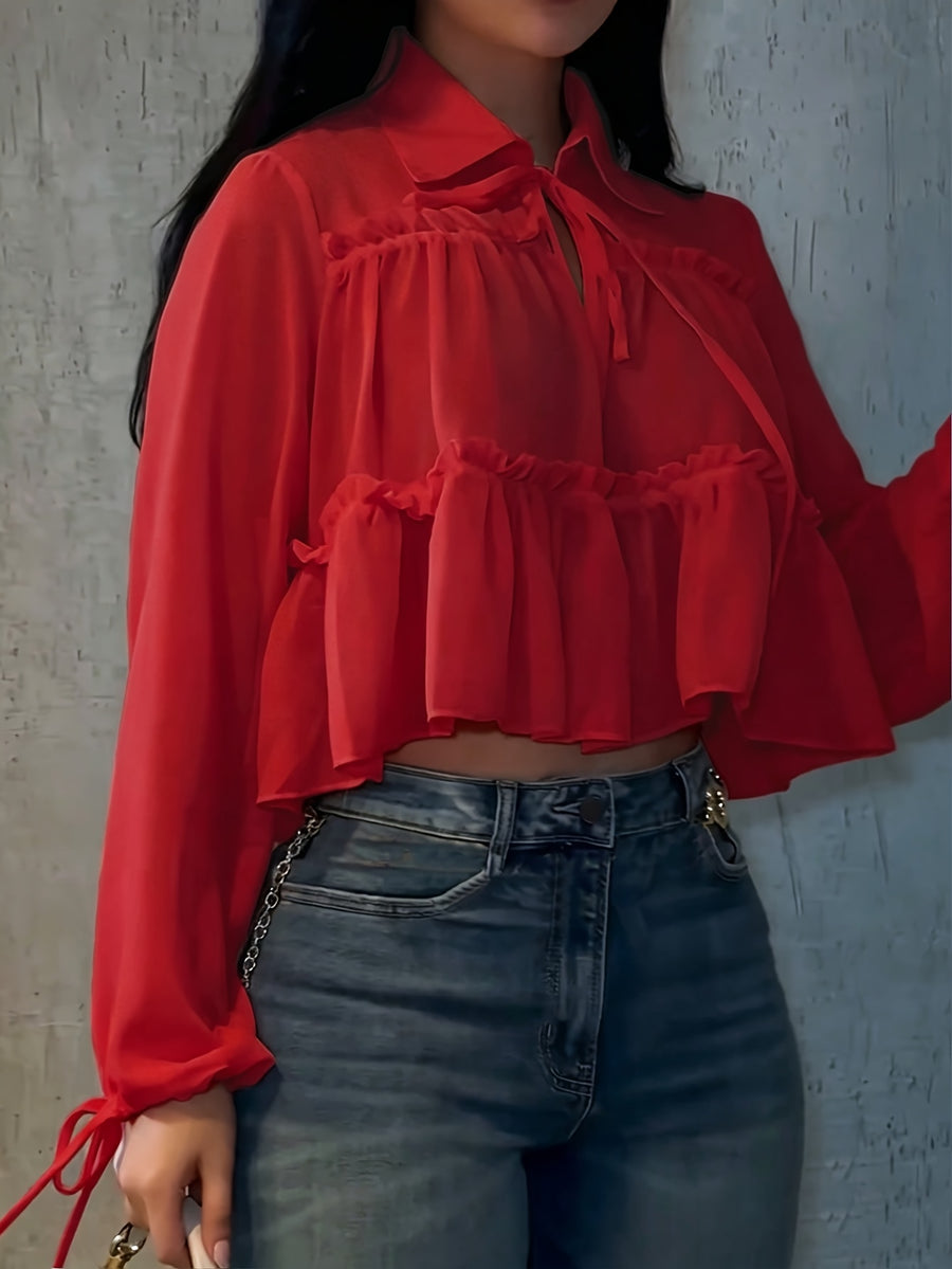 Women's Chiffon Shirt Vacation Beach Shirt - Red