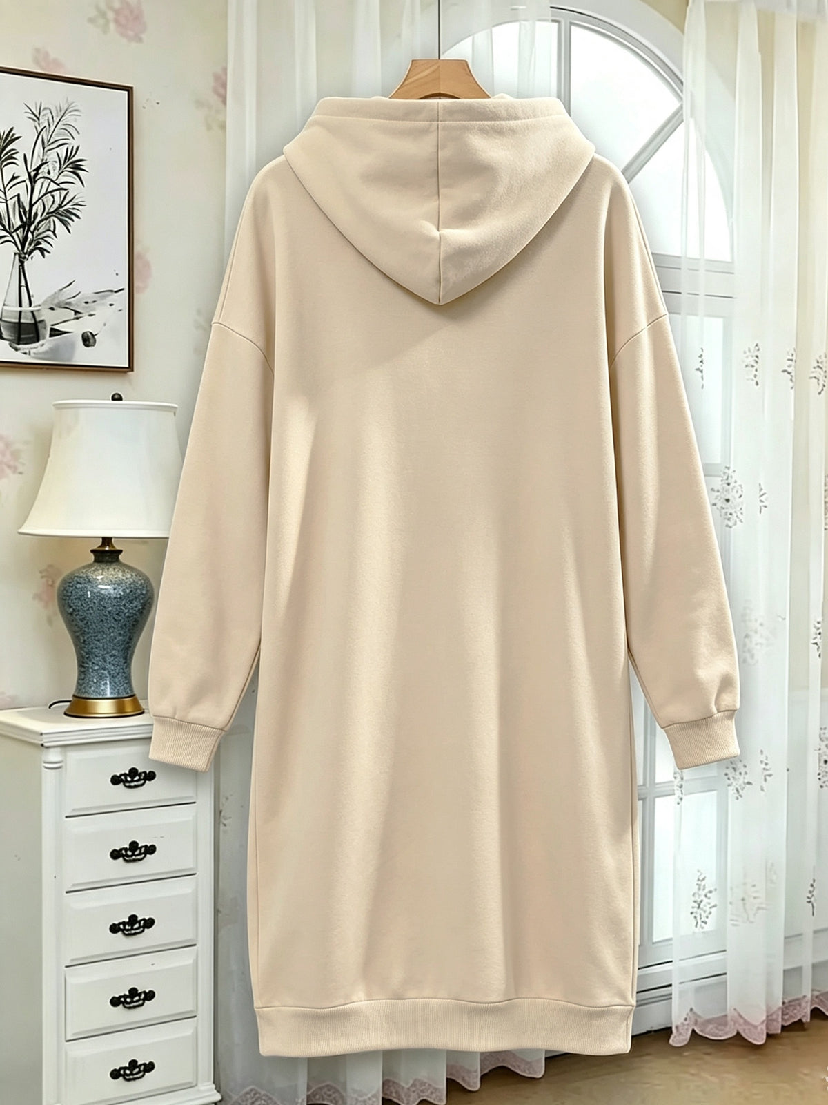 Autumn and Winter Women's Fashion Casual -lined Thickened Pullover Long Sleeve European and American Hooded Sweatshirt with Print Sweatshirt Long Trendy Casual Versatile - Apricot