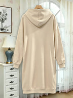 Autumn and Winter Women's Fashion Casual -lined Thickened Pullover Long Sleeve European and American Hooded Sweatshirt with Print Sweatshirt Long Trendy Casual Versatile - Apricot