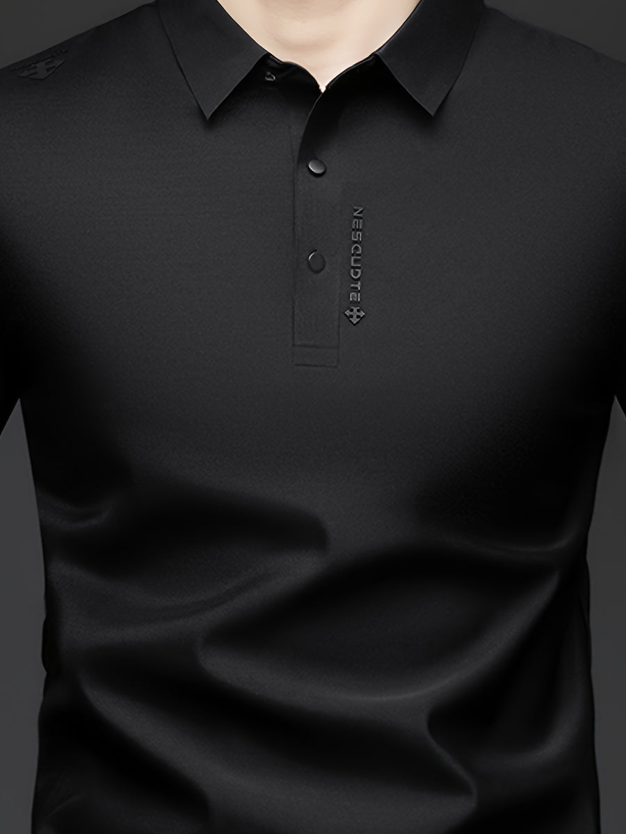 Men'S Summer Short Sleeve Polo Shirt, 3D Structured Collar, Durable And Non-Collapsing, Neckline And Shoulder Line Shaping, Moisture Wicking And Breathable, Non-Sweaty for Long Sitting - SINBOS - Black