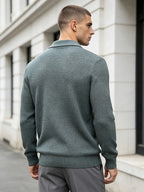 Men'S Business Light Luxury Style Lapel Honeycomb Texture Knit Polo Shirt, Soft Skin-Friendly Knit Fabric, 3D Honeycomb Texture Premium Texture, Slimming And Non-Tight, Long Sleeve Design Easy And Atmospheric Without Extra Logo - Bean Green