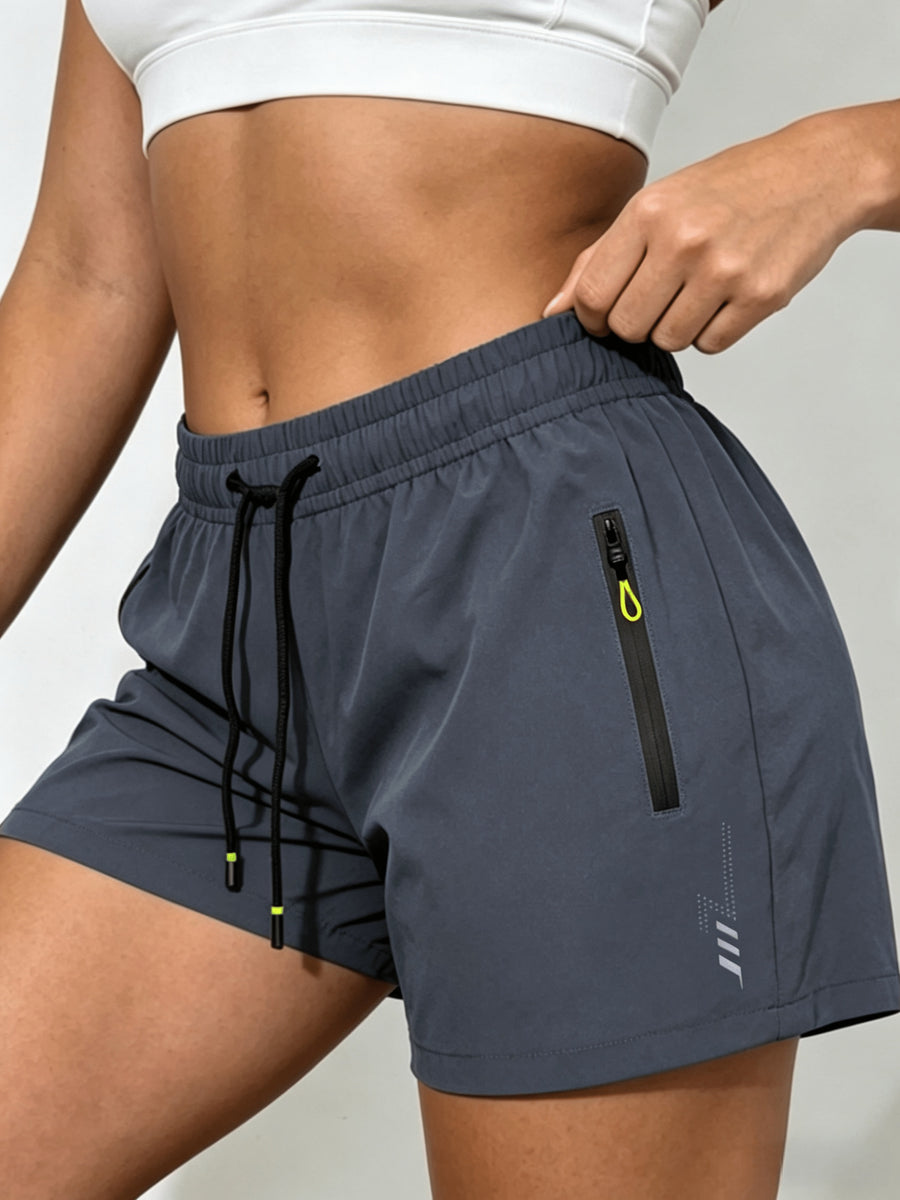 Women'S Summer New Lightning Print Yoga Shorts, Quick-Drying Breathable Fabric, Hot Pants Style, Casual Athletic Style, Elastic Waistband Design, with Waist Drawstring And Zipper Pocket, Women'S Casual Athletic Shorts, Suitable for All Seasons - Grey