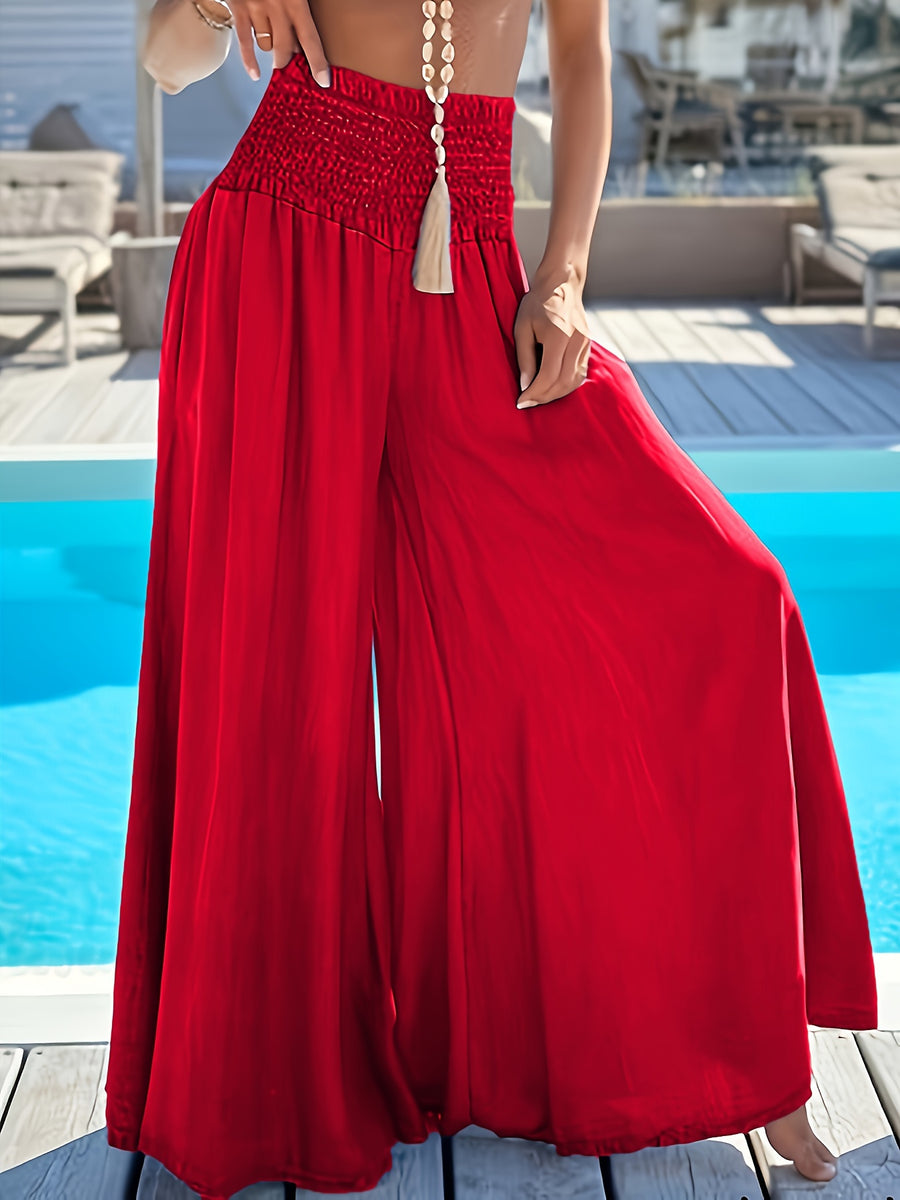 Directional Style And Women'S Elegant Bottoms Loose Olivia Mark - Wide Leg Flare Pants, Elegant Vacation All-Match Style, Elastic Waist - Red