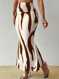 Elegant Spring And Summer New Zebra Pattern High-Waisted Fishtail Pencil Long Skirt - Coffee Brown
