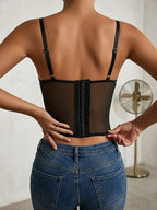 Women's Sexy Bodycon Top, Lace Cut-Out / 1pc - Black