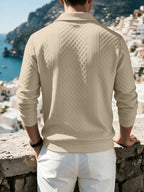 Versatile and Practical Men's Diamond-pattern Long-sleeve Polo Pullover with Lapel Collar, European and American Style, Suitable for Commuting and Outings (texture May Vary) - Apricot