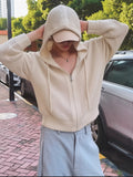 Spring And Autumn Men'S Knit Sweater, Hooded Round Neck Cardigan, Hollow Design, Casual Sporty Retro Style, Comfortable Soft Fabric, Men'S Sweater - Apricot