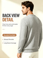 Men's Crew Neck Jacquard Sweatshirt, Fashionable and Versatile Sweatshirt for Spring and Autumn, Suitable for Outerwear or Layering, Features Three-Dimensional Visual Texture, Comfortable to Wear, Ideal for Casual, Vacation, Travel, and Home Wear - Light Grey