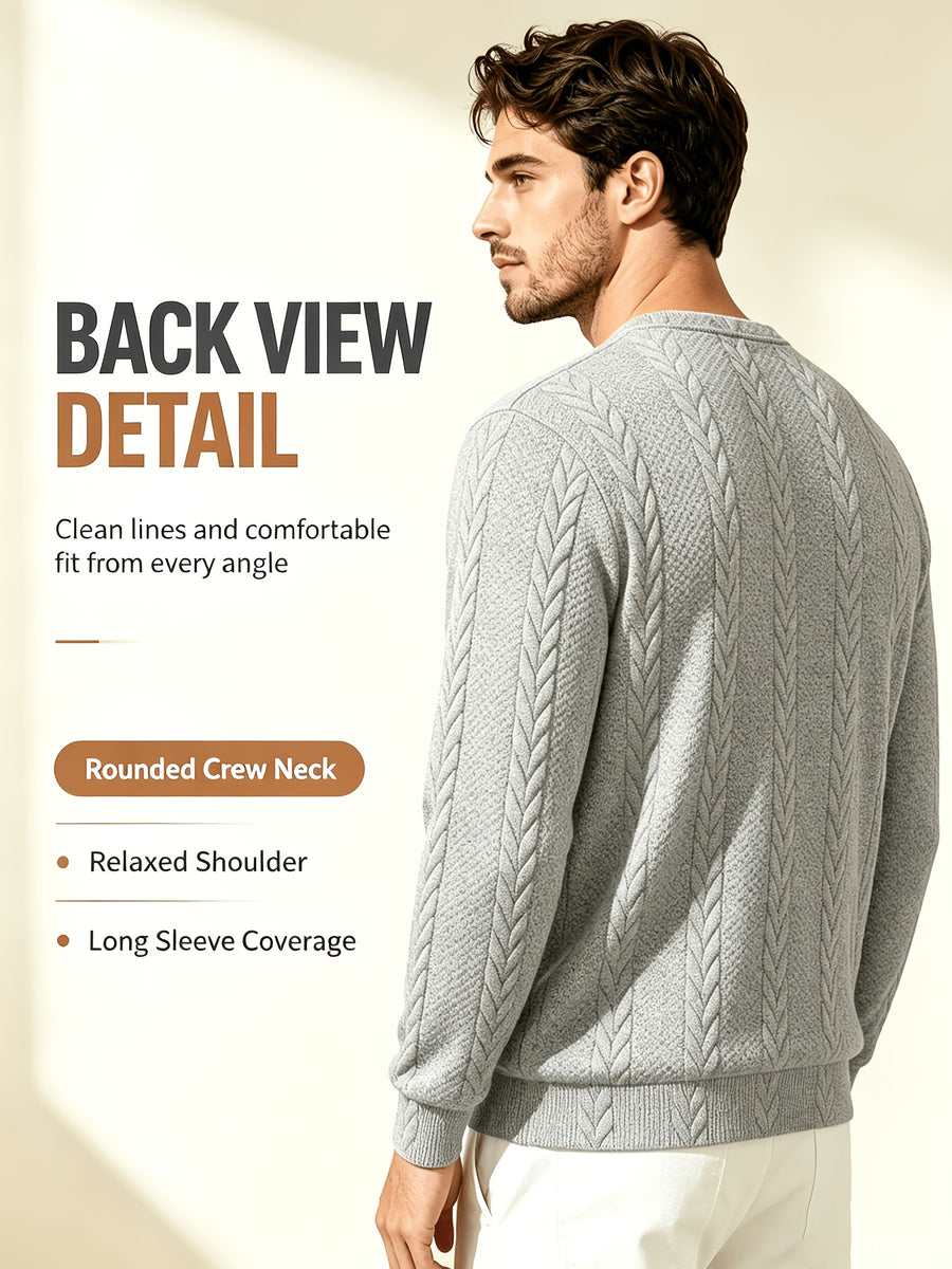 Men's Crew Neck Jacquard Sweatshirt, Fashionable and Versatile Sweatshirt for Spring and Autumn, Suitable for Outerwear or Layering, Features Three-Dimensional Visual Texture, Comfortable to Wear, Ideal for Casual, Vacation, Travel, and Home Wear - Light Grey