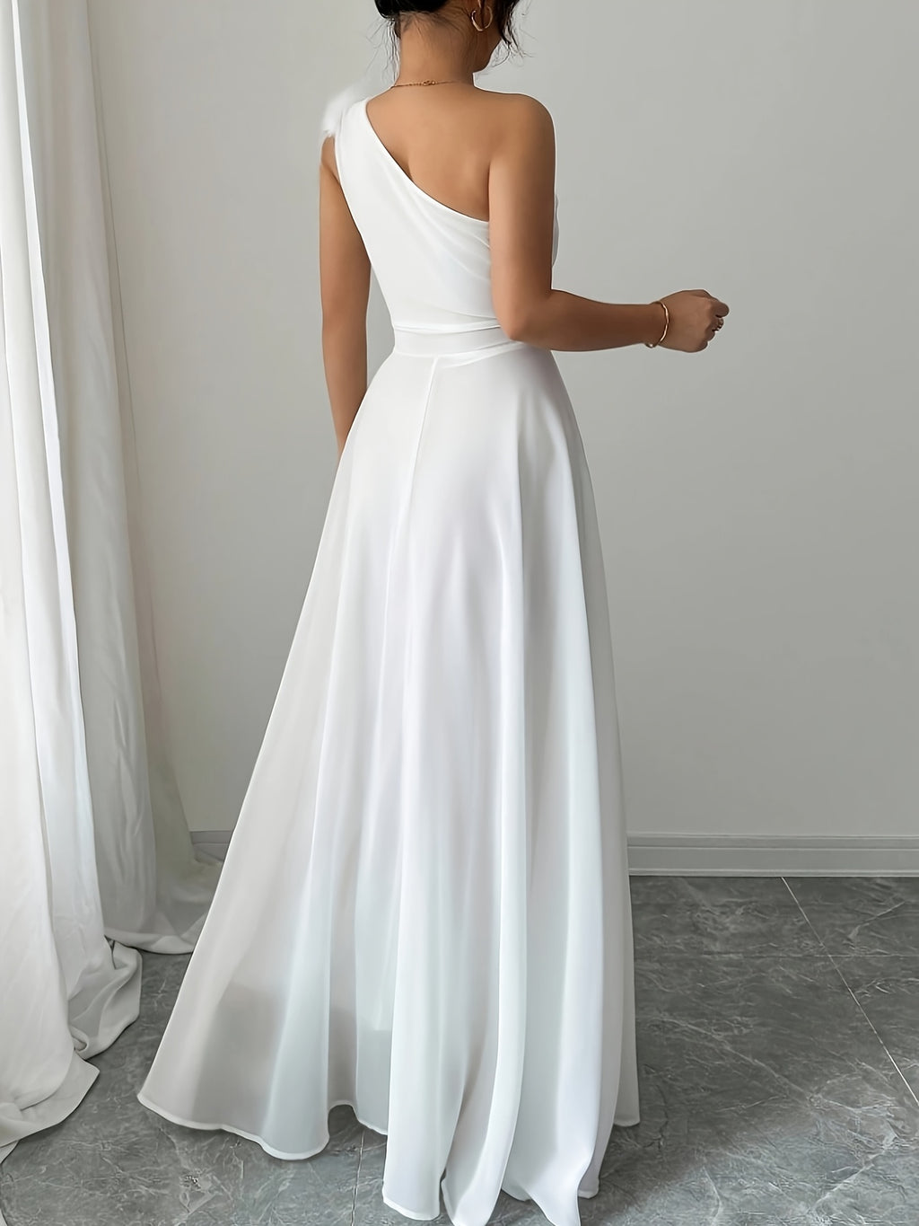 Sleeveless Dress, Retro French Romantic Style, Asymmetrical - White