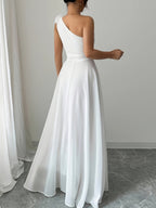 Sleeveless Dress, Retro French Romantic Style, Asymmetrical - White