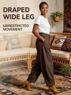 BK260320219 Vintage High-Waist Loose Casual Trousers Women'S Casual Commute Daily Wear, Side-Pocket Solid-Color Long Pants, High-Waist Soft Fabric Casual Trousers - Solid-Color Versatile Loose Pants - Summer Women'S Clothing - Coffee Color