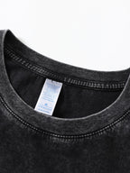 Men's 100% Pure Cotton Short-Sleeve T-Shirt, Summer Casual Versatile Crew Neck Top with Geometric Line Abstract Art Print, Breathable and Sweat-Wicking Fabric, Vintage Washed Distressed Style, Suitable for Daily Commuting, Parties, and Running - Black