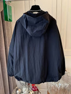 Women'S Cape-Style Hooded Coat, Long Sleeve, with Drawstring, Double Zipper Detail, And Pockets - Navy blue color