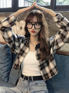Short Sleeve Plaid Long Sleeve Casual Shirt for Women - Mixed colors