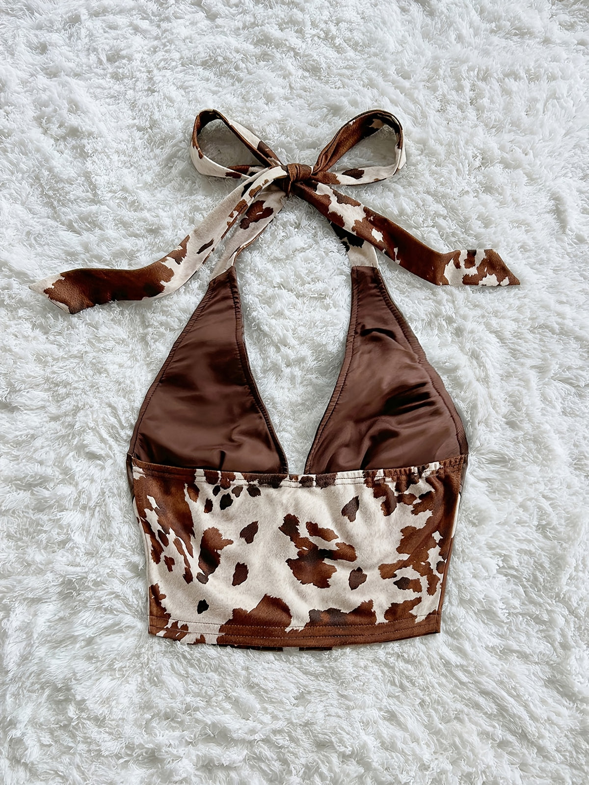 Women's Crop Top with Halter Neck and Front Tie, Cowgirl Top, Earth Tone Top, Coffee Brown Top, Brown Vest, Chocolate Brown Top, Sexy Top, New Year's Outfit, Party Wear Suitable for Date Nights and Evening Parties, Music Festival and Carnival - Coffee Brown