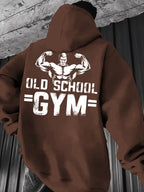 Men's Casual Sweatshirt with Letter Print, Drawstring Hood, Long Sleeve Pullover with Pocket - Coffee Brown