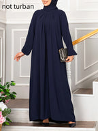 Pleated Modest Dress Muslim Turkish Dress Prom Dress Evening Dress - Navy Color