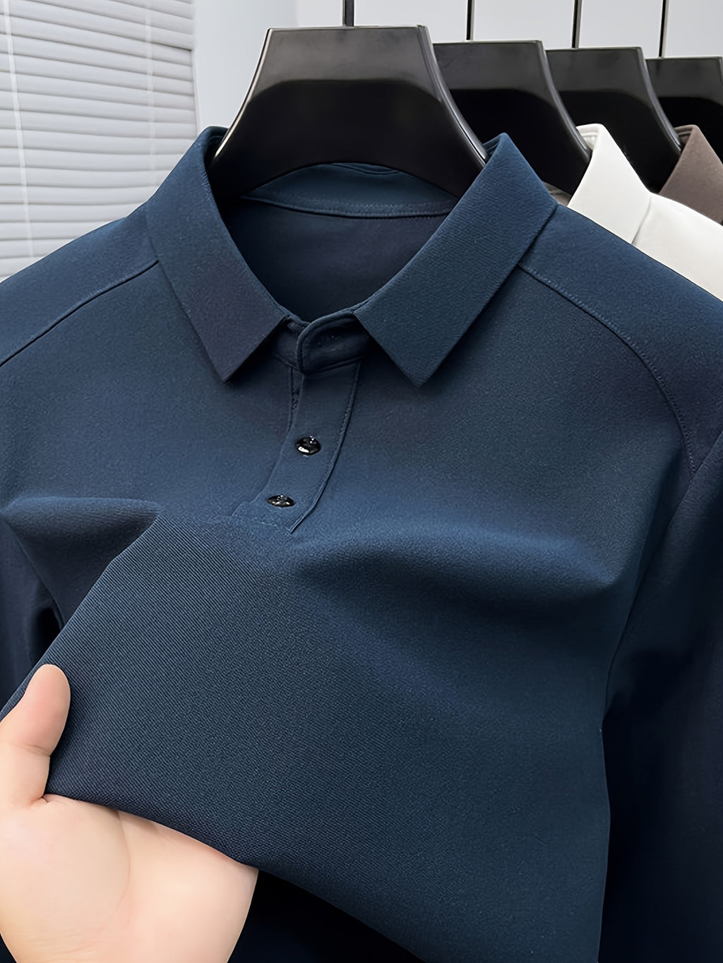 Men'S Raglan Sleeve Long Sleeve Polo Shirt, Relaxed Fit Cut, Unrestricted Movement, Loose Non-Tight Fit, Easy Business Style, No Extra Logos - SINBOS - Dark Blue