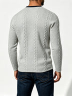 [Joximei OBM] Western Hardman Style Men'S Jacquard Henley Long Sleeve T-Shirt, Shoulder Side Color-Block Patchwork Knit Top, Home Casual Weekend Outing Base Layer, Surprise Gift for Men - Light Grey