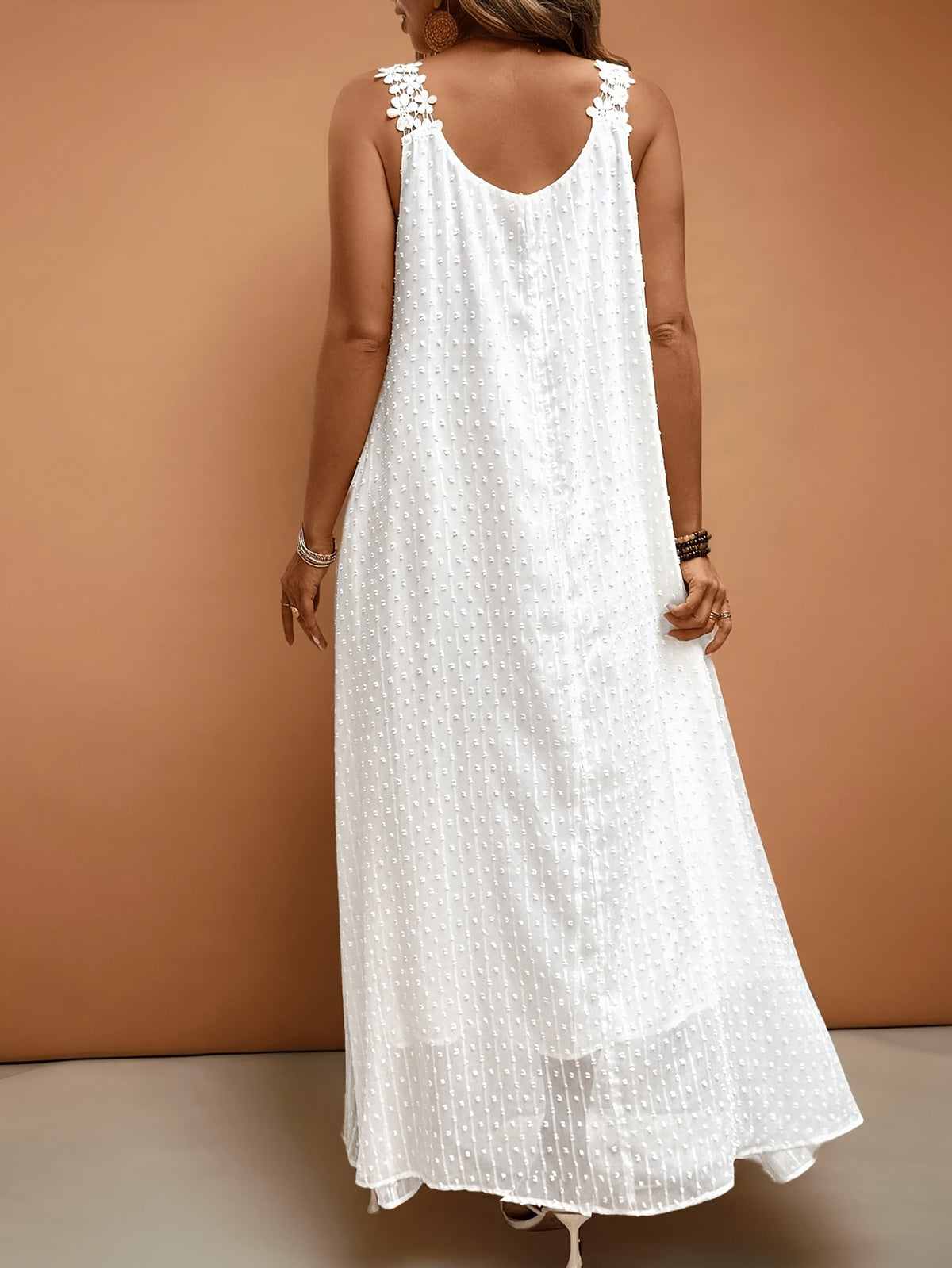 Women'S Elegant Vacation V-Neck Lace Trim Solid Color French Style Dress, Wedding Guest Dress - Milky