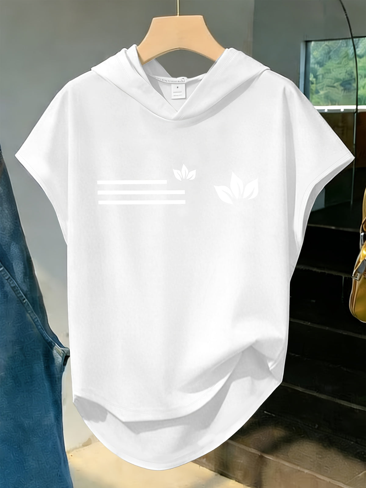 1pc Women's Y2K Hooded Short Sleeve T-Shirt - Soft Loose Fit Blouse Top with Hood, Machine Washable Suitable for Gym, Casual & Casual Attire, - Layering Piece, Non- Basic Wardrobe Essential - White
