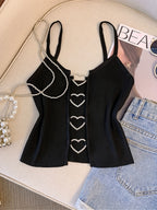 Style, Western Spring/Summer New Fashion Heart Hollow Out Cami Vest Top - Black