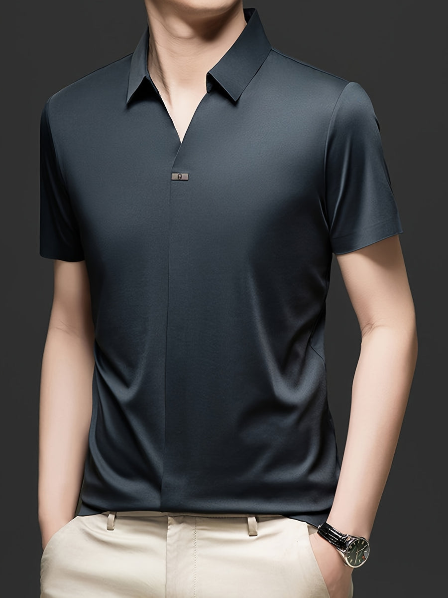 Summer New Men'S Short Sleeve Shirt Outerwear Fashion Trendy All-Match V-Neck Polo Collar - SINBOS - bluish-gray