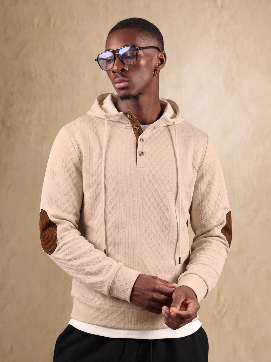 1 Men's Fashionable Casual Hooded Sweatshirt | High-End Skin-Friendly Soft Textured Jacquard Fabric | Hooded Button Design | Breathable and Warm | for Indoor Gatherings and Outdoor Sports | Wardrobe Essential for Casual Vacation Style | Suitable - Khaki