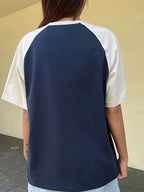 Women'S Fashion Letter Print T-Shirt, Round Neck Contrast Design, Suitable for Casual Outings - Mixed colors