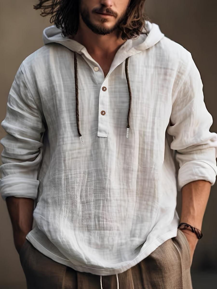 Men'S Fashion Casual Hooded Long Sleeve Skin-Friendly Comfortable Shirt Solid Color - White