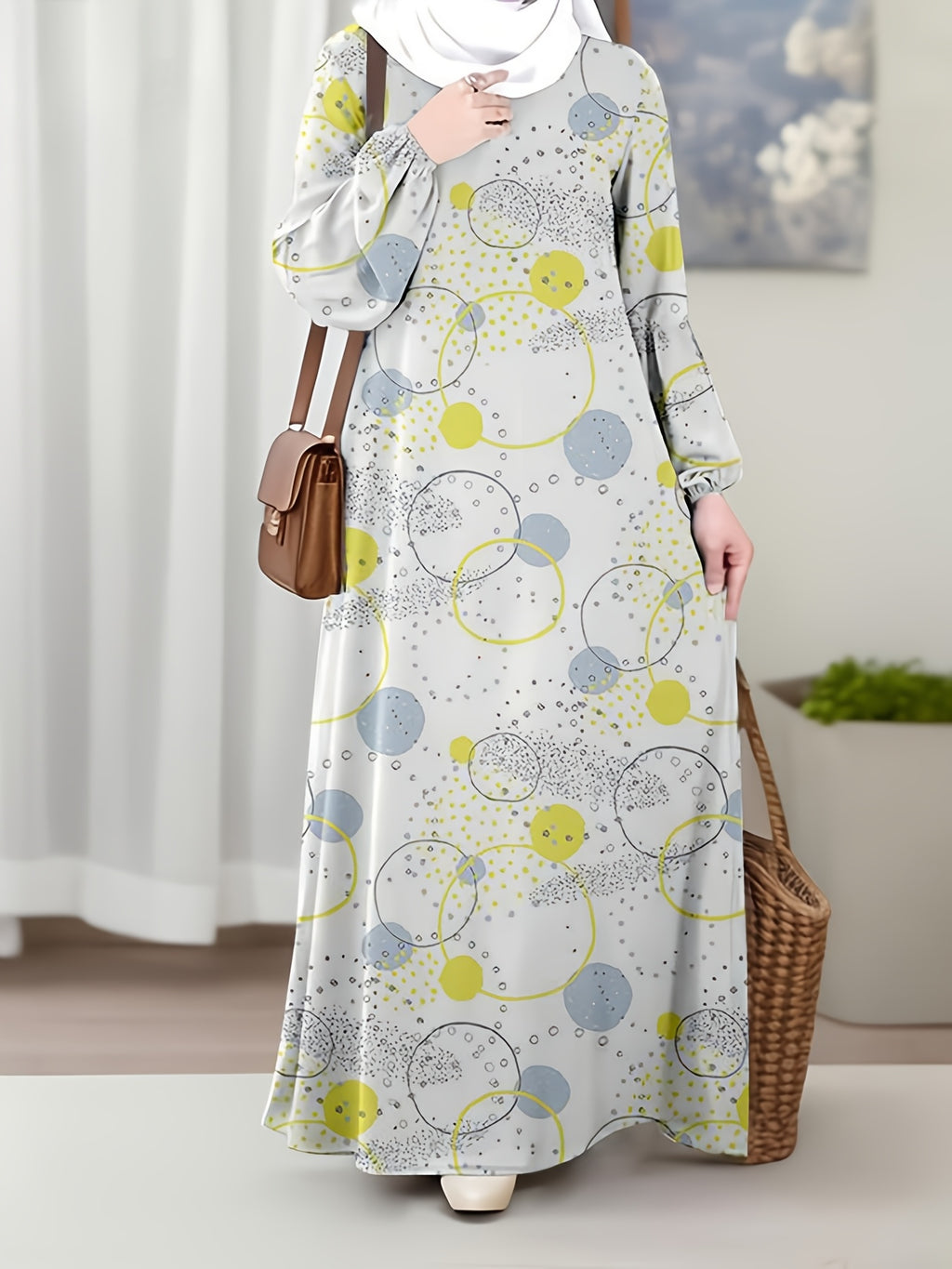 2026 New Collection, Muslim Women'S Patchwork Robe, Loose Fit, Casual Fashion, Traditional Style, Floral Pattern, Suitable for Easy Long Sleeve Floral Long Dress, Perfect Harmony Digital Print, Digital Print (Headscarf Accessory Not Included) - Mixed colors