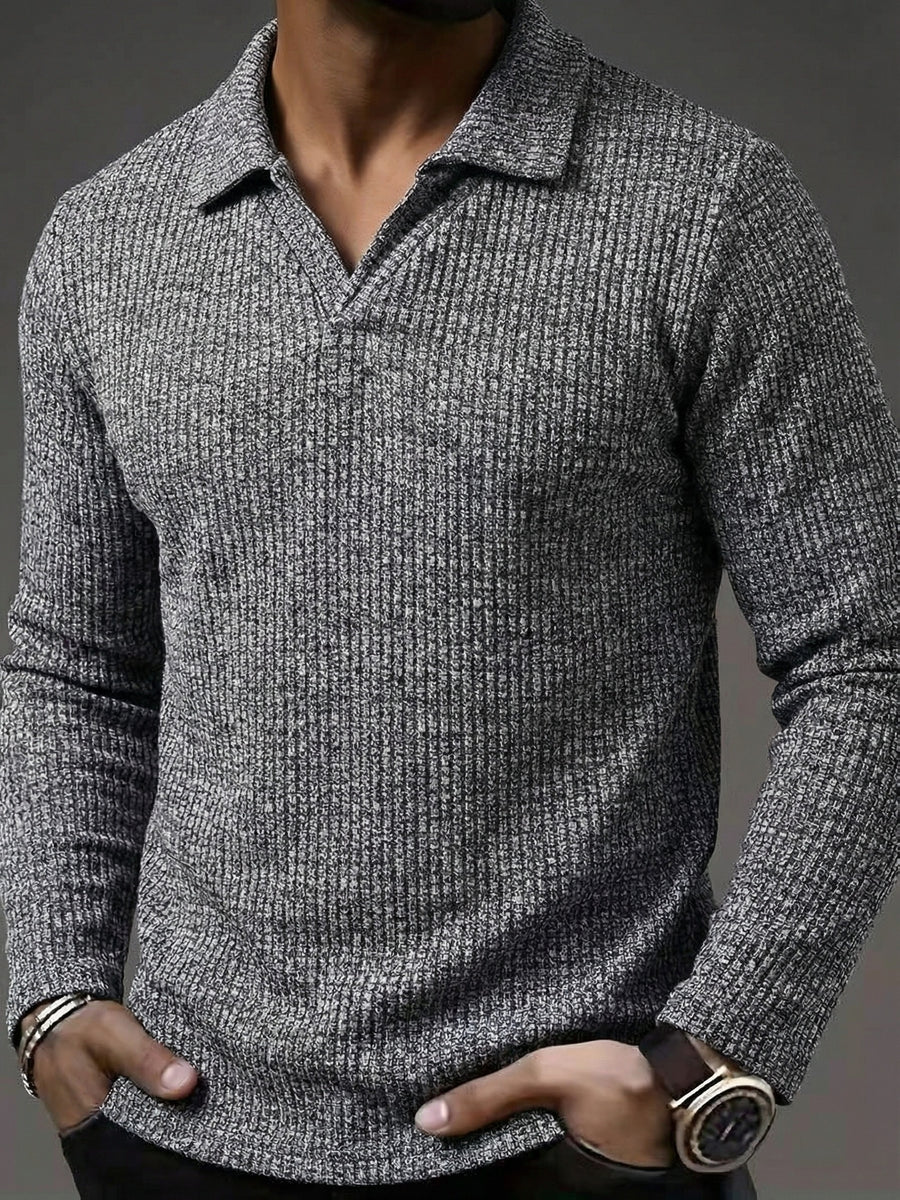 Men's Solid Color Casual Henley Shirt with V-Neck Design, Trendy and Versatile, Medium Stretch Fabric, Soft Feel - Dark Gray