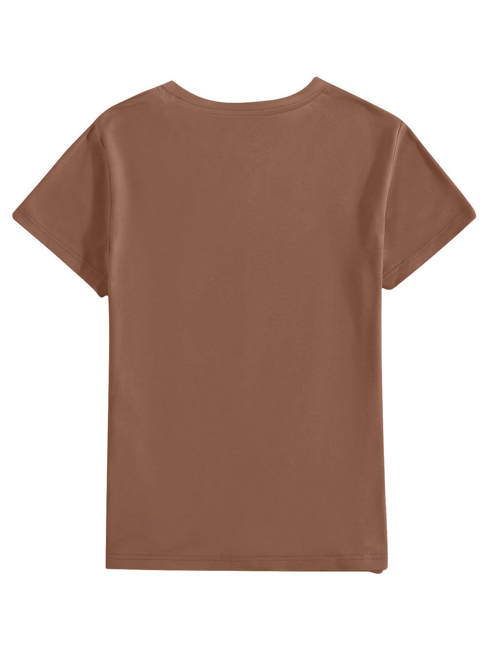 Leopard Print Cherry Pattern Casual Vintage T-Shirt, Short-Sleeve Round-Neck Top, Suitable for Autumn, Summer, And Spring, Women'S Clothing, Autumn Short-Sleeve Top, Everyday Wear - Coffee Brown