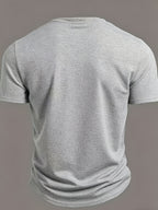 Men's V-neck Short-Sleeve T-shirt with Unique Small Print, Waffle Knit Fabric, Comfortable Men's Half-Sleeve Top - Gray 5