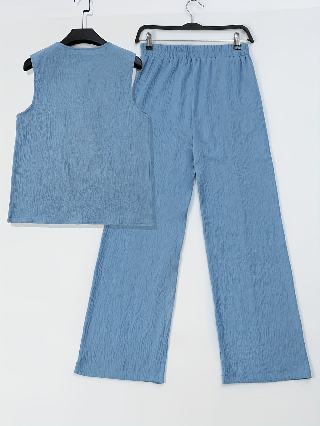 Chinese Style Embroidered Women's Set, Breathable Vest and Pants Outfit - Two-Piece Casual Elegant Ensemble - Sea Blue