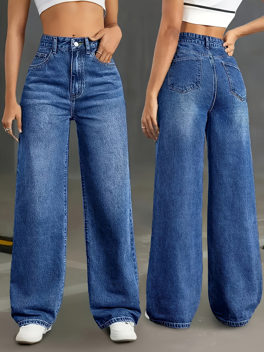 Relaxed Fit Stretch Straight-Leg Jeans for Women - Soft Washed Pants Featuring a Crossbody Pocket, Comfortable for Work And Everyday Use - Versatile Enough for Casual Or Dressy Occasions, Ideal for Work And Daily Activities - Medium Blue