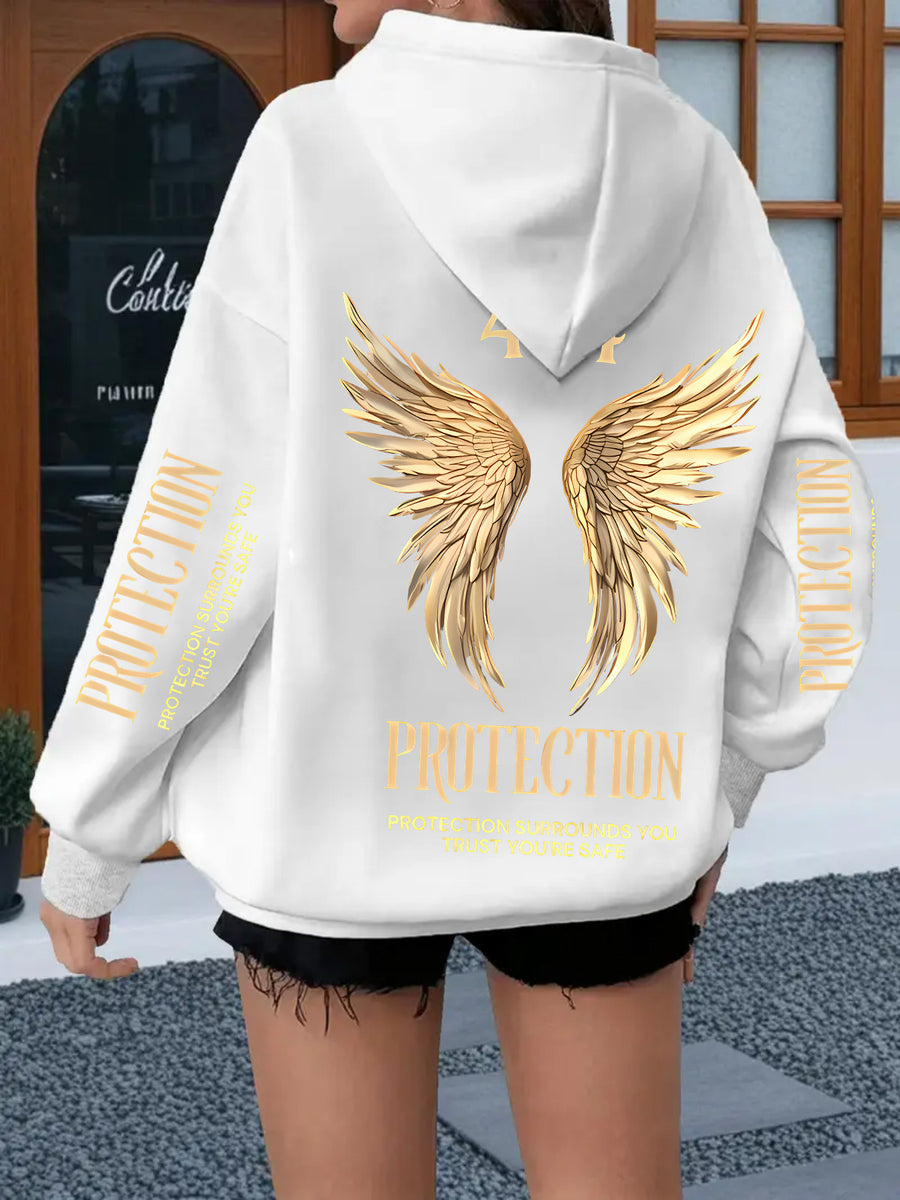 2026 Autumn/Winter New Sweatshirt (Hooded Sweatshirt Without Pockets, Women'S Style) with Animal Flowers, Letters And Other Elements Printed Fashionable And Trendy New Hooded Sweatshirt, Versatile Casual Long-Sleeved Sweatshirt - White