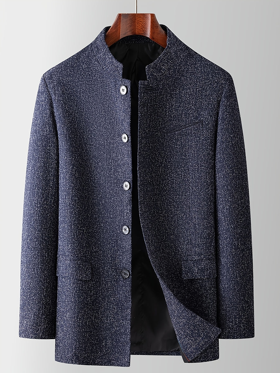 Father'S Day Gift for Men, New Chinese-Style Stand-Up Collar Jacket for Men in Spring And Autumn, Chinese Style Is Elegant And Dignified, The Version Is Slim And Not Bloated, Daily Commuting And Leisure Show a Casual Style - Cyan