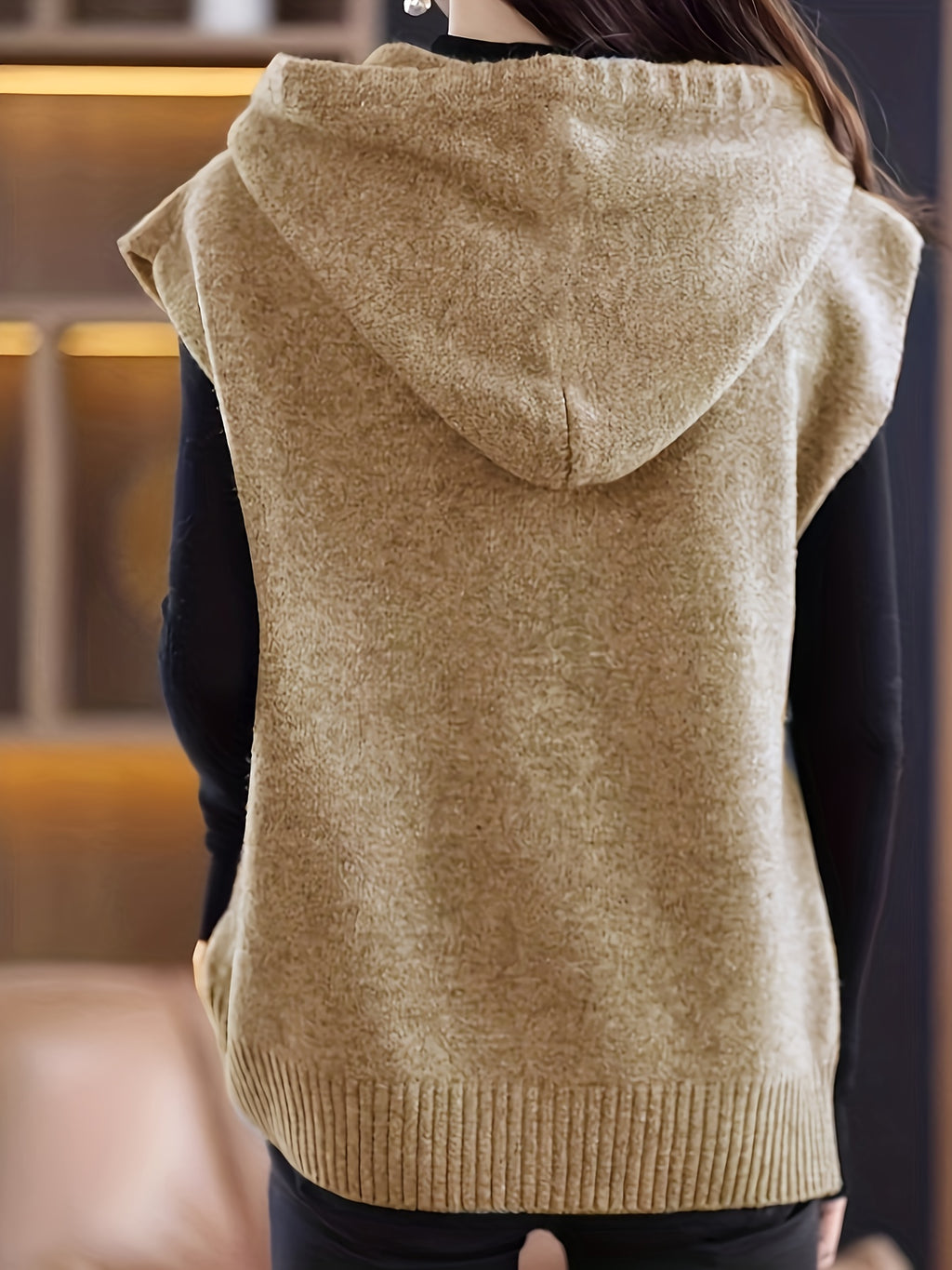 New Hooded Vest Sleeveless Design Letter Fashion Loose Versatile Sweater Coat - Camel