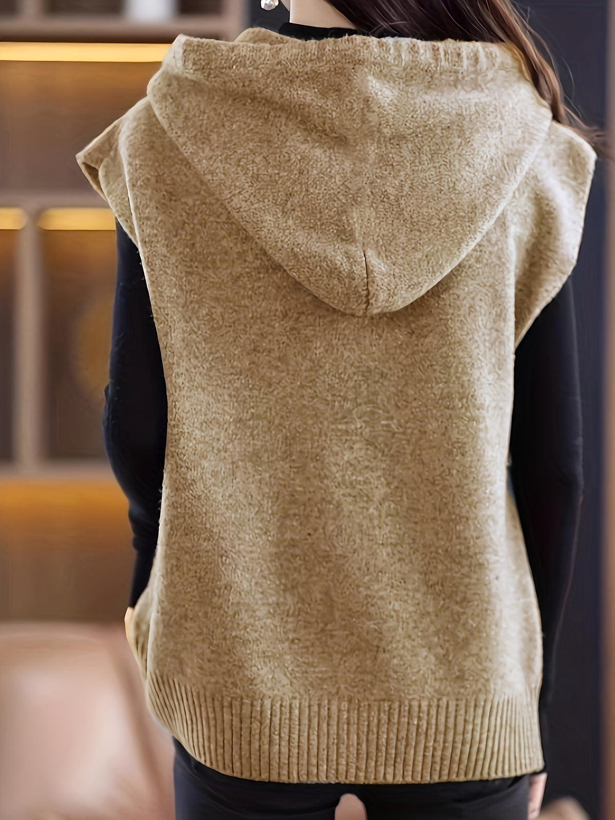 New Hooded Vest Sleeveless Design Letter Fashion Loose Versatile Sweater Coat - Camel