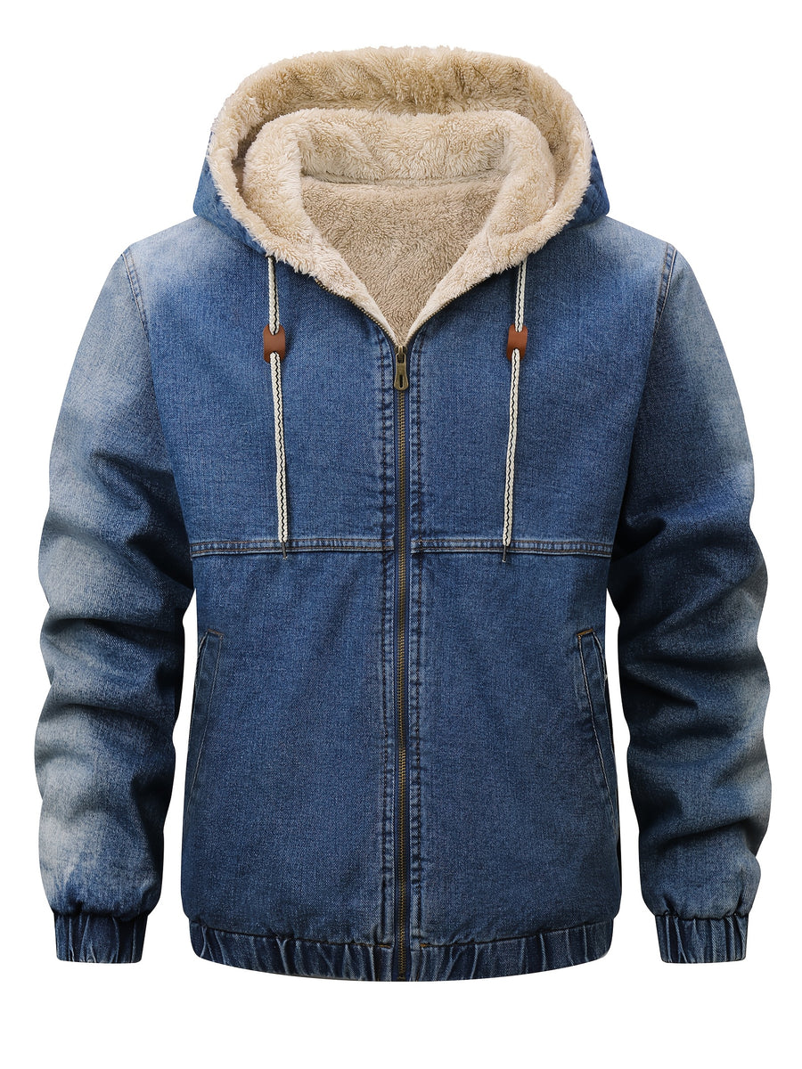 American Size Men'S Autumn And Winter High-Quality Denim Jacket - Royal Blue
