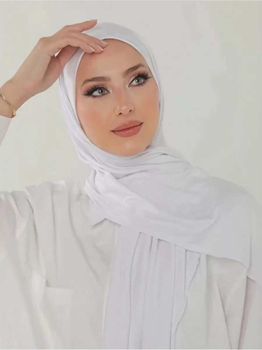 Women'S Jersey Headscarf - Soft, Breathable, And Secure Fit; a Modest Wrap Suitable for Daily Wear, Commuting, Wind, And Shielding - White