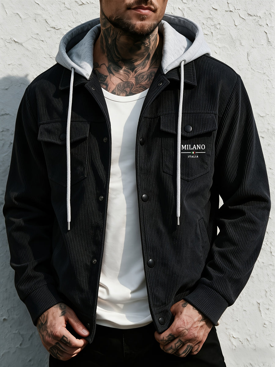 Spring/Autumn Lightweight New Men'S Casual Fashion Multi-Pocket Cargo Hooded Jacket, Detachable Hood Design Men'S Outerwear, Comfortable And Versatile for Various Scenes And Daily Wear - Black