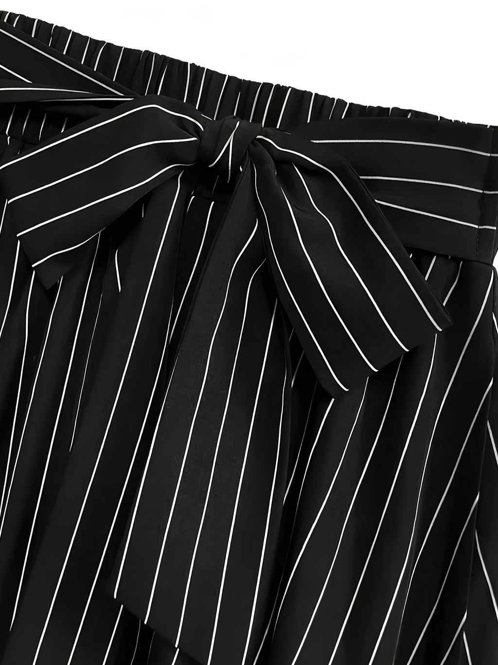 Women's High-waist Striped Bow Elegant Dress, Suitable for Vacations, Parties, Birthdays, Wedding Guests, Easter, Carnivals, Christmas, Holiday Celebrations, Casual Wear, Commuting, and Social Occasions - Black