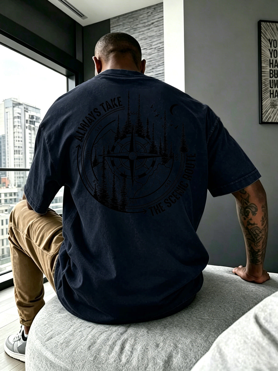 Men Heavyweight Short Sleeve T Shirt Washed Vintage Fashion Print Acid Wash Distressed Grunge Style Pure Breathable Fabric High Street Hip Hop Loose Fit Gym Fitness Workout Tops Casual Clothing 2026 - Navy Color