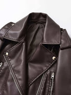 2025 Short Faux Leather Jacket Spring Autumn American Retro Temperament Biker Jacket Top Women'S Clothing - Dark Brown