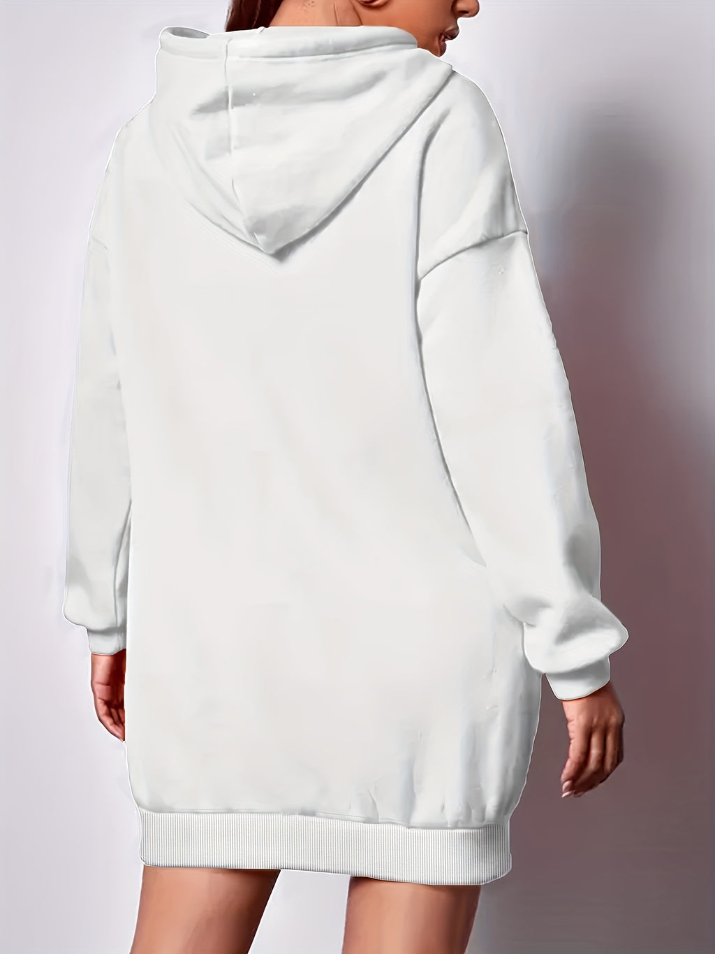 Women'S Fashion Letter Print Hooded Sweatshirt Dress Women'S Autumn And Winter High-End Fashionable Street Style Age-Reducing Fleece Color-Blocking Hooded Sweatshirt Casual Top Casual Versatile Hoodie Jacket Pullover Long Sweatshirt Elegant - White