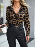 Leopard Print Button-Up Long Sleeve Shirt - Khaki
